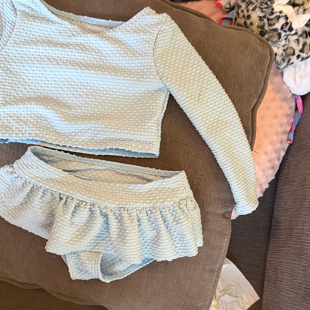 Textured Two-Piece Crop Top and Skirt Set in Light Blue